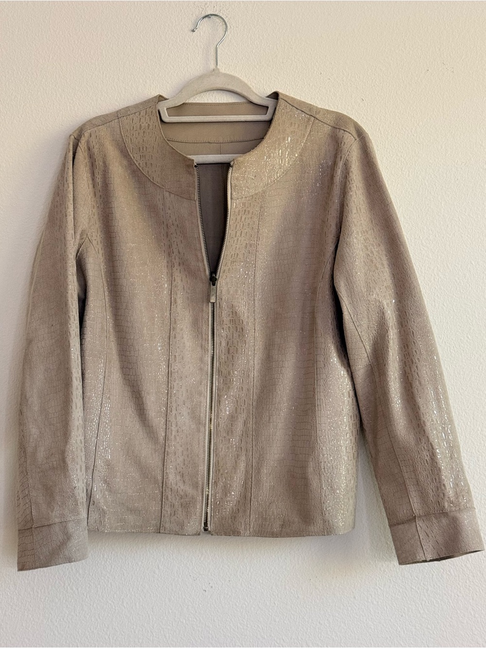 Women’s Metallic Crocodile print Taupe Zip-Front Jacket